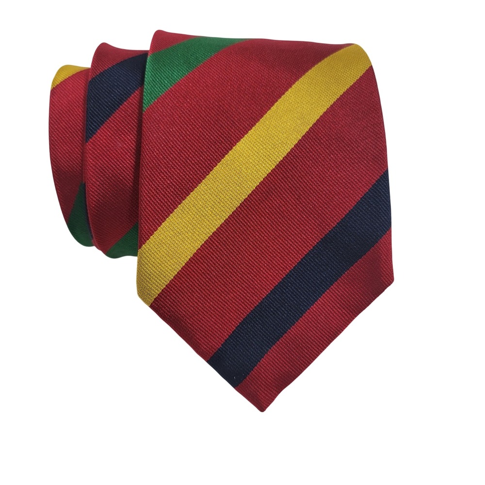 Ben Silver Charleston London Silk Repp Stripe Tie Red Navy Yellow Green Handmade
